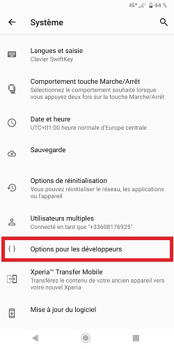 Activation du débogage USB